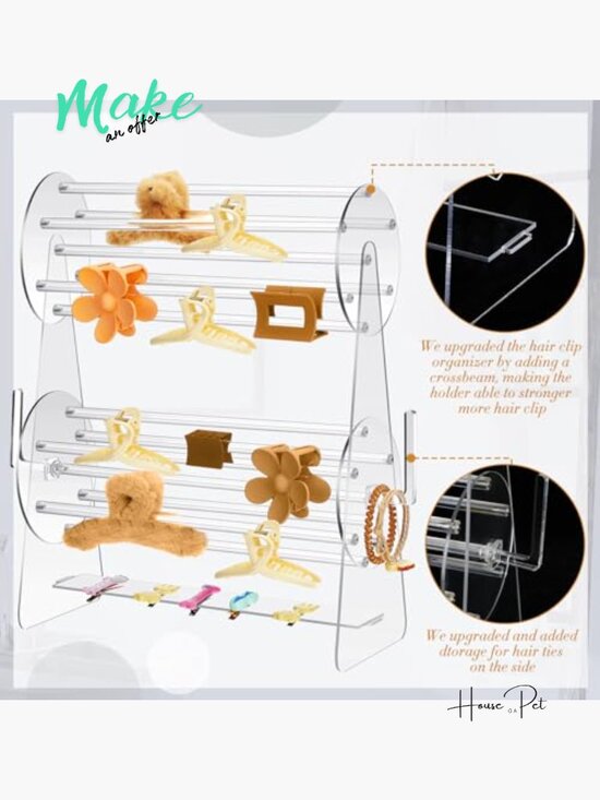 2-Tier Acrylic Claw Clip Holder 360 Rotating Organizer Stand